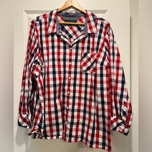 Tommy Hilfiger Red, White, Blue Checkered Top 2X